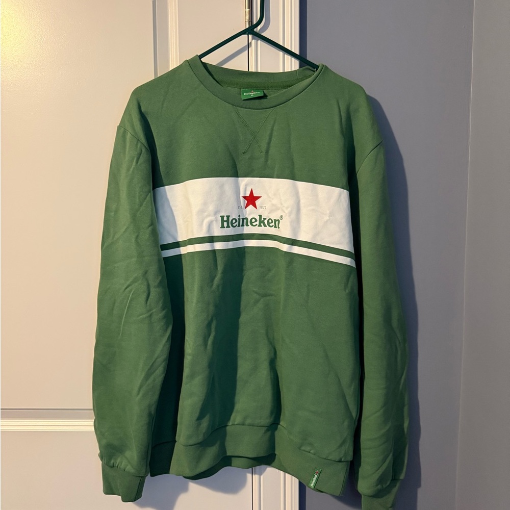 Green and White Crewneck Heineken Sweater